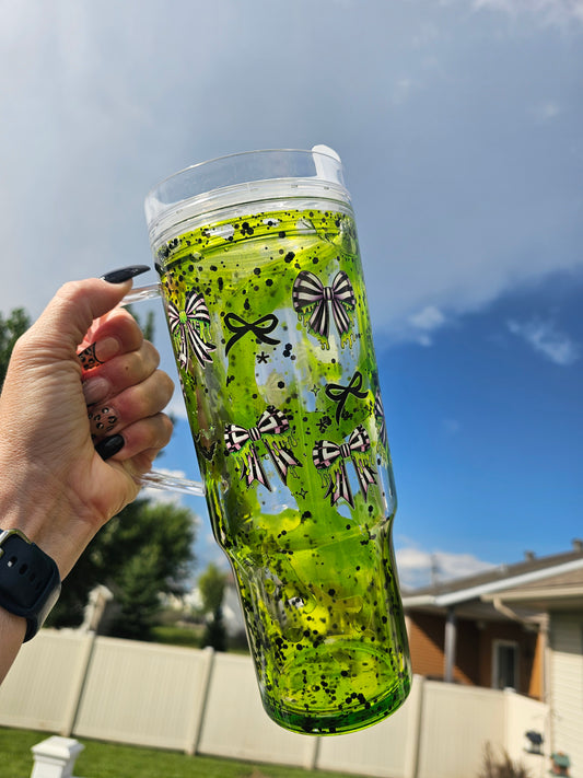 Ready to ship B Juice 40 oz Acrylic Tumbler Snowglobe with handle, lid and straw