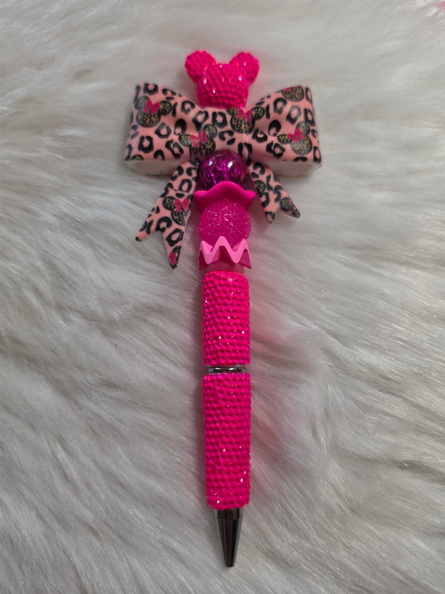 Ready to Ship - Mouse with Bow Leopard Pink Rhinestone Pen