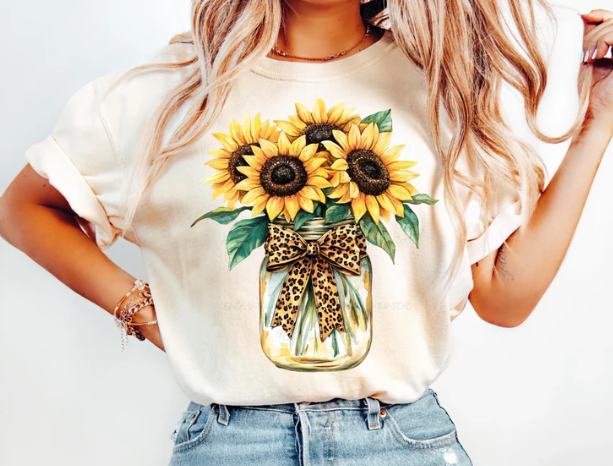 Sunflower Vase Cheetah Bow - Transfer