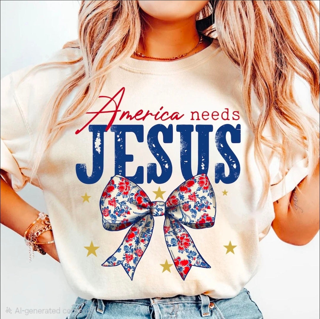 America Needs Jesus Bow - Transfer