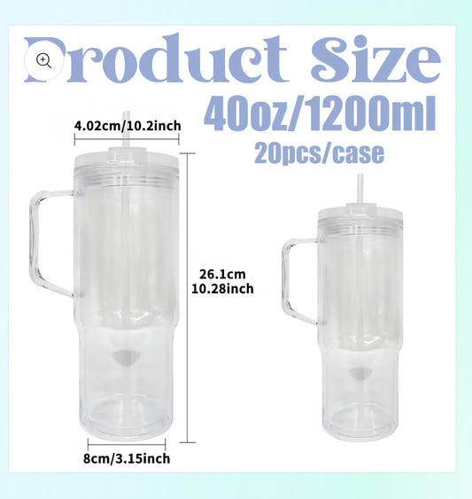 40 oz Acrylic Tumbler Snowglobe with handle, lid and straw