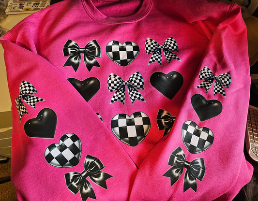 Black Checkered Bow with matching double sleeves - Transfer