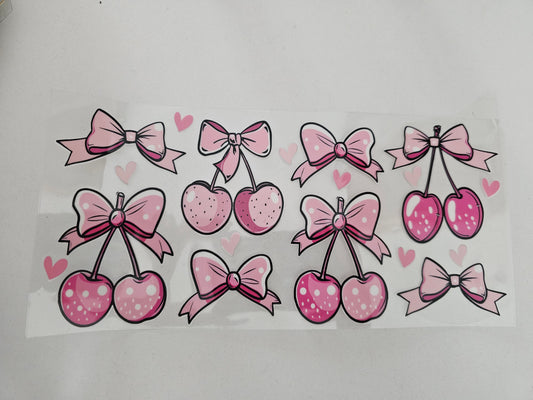 Pink cherries with bows - 16 oz UV DTF Wrap