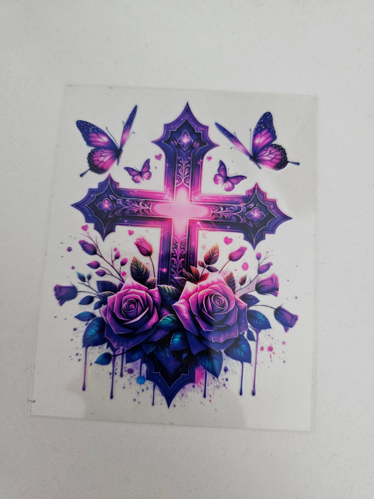 Cross with butterflies and roses Decal