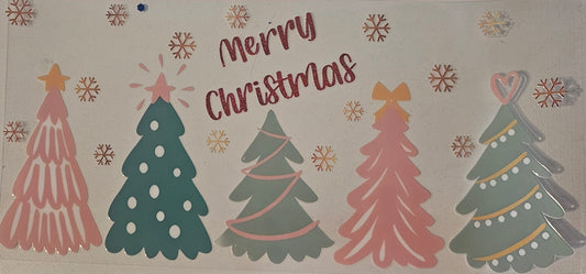 Merry Christmas - Pink Trees and Blue snowflakes