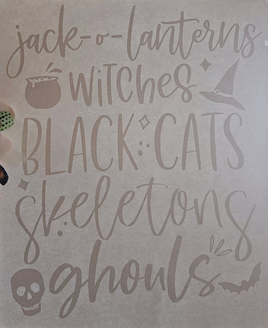 Jack-O-Lanterns Witches Black Cats Skeletons Gouls in White - Transfer