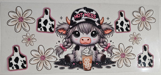 Hot Mess Cow Coffee - 16 oz UV DTF Wrap