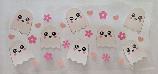 White Ghosts with flowers and hearts - 16 oz UV DTF Wrap