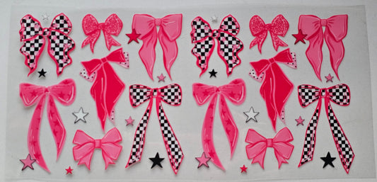 Pink and Black Checkered Bows - 16 oz UV DTF Wrap