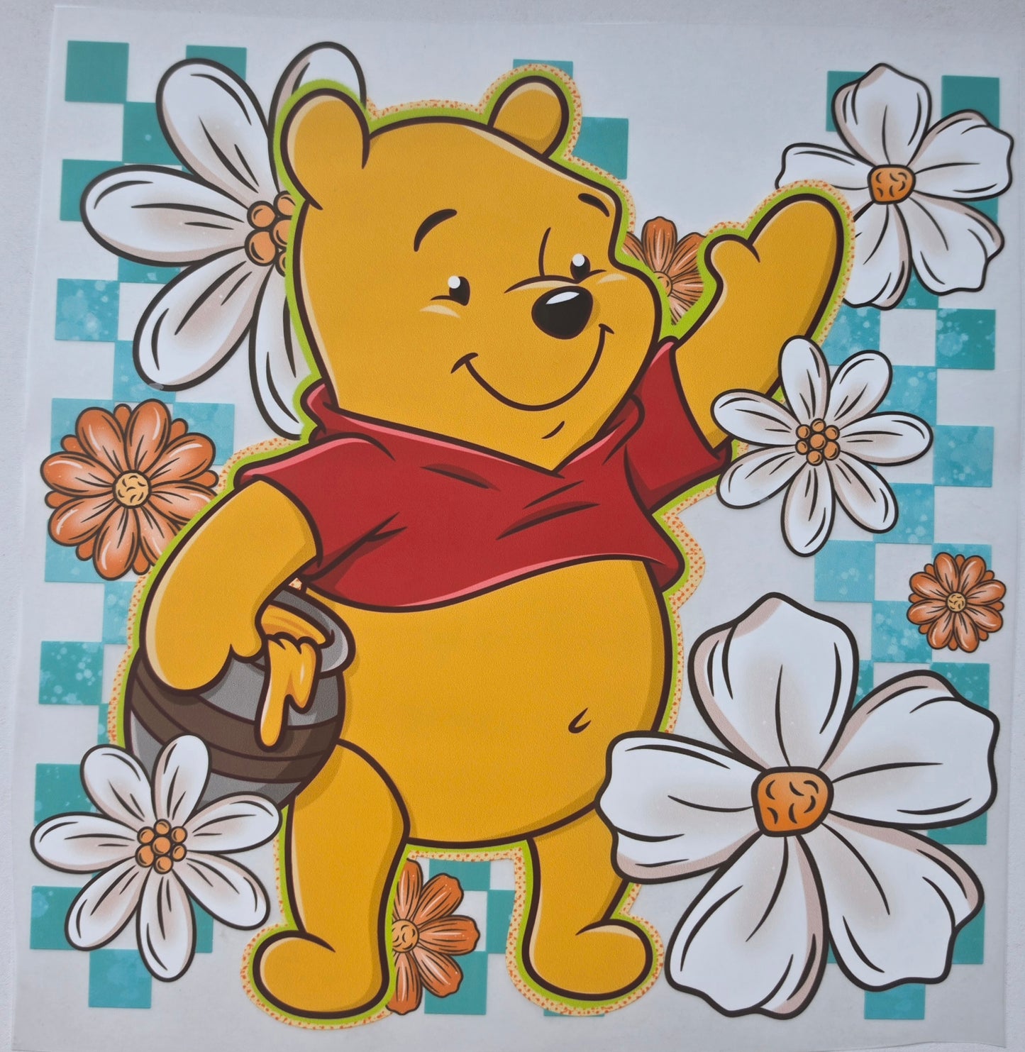 Pooh Bear White Flowers - Transfer