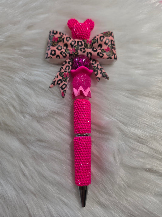 Ready to Ship - Mouse with Bow Leopard Pink Rhinestone Pen