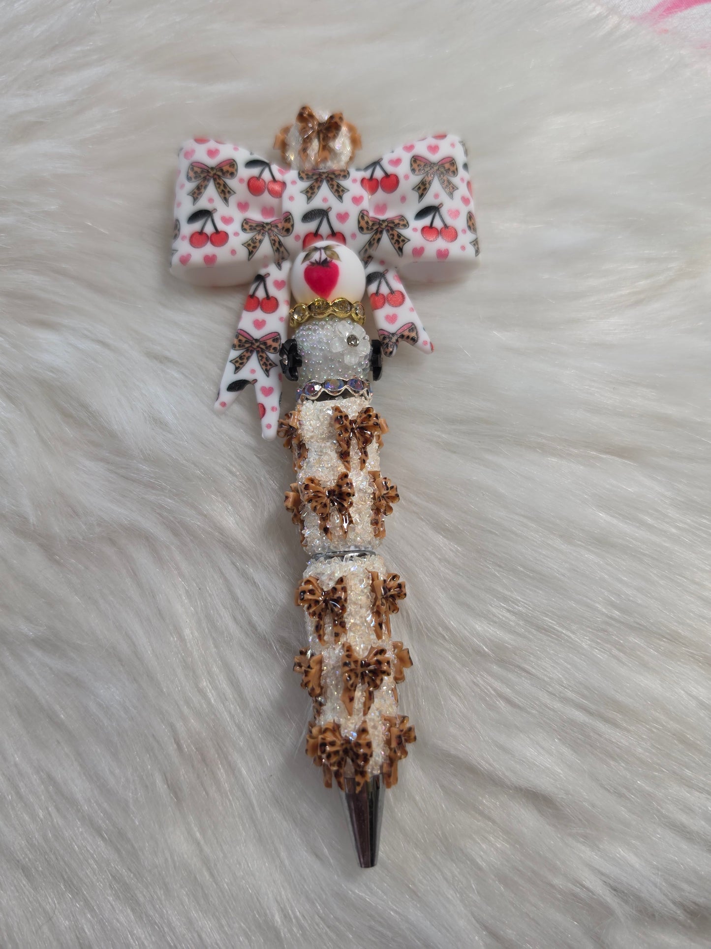 Ready to Ship - Leopard Bows with Cherries Bow Clay Pen