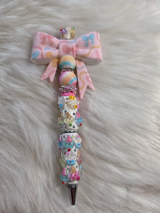 Ready to Ship - Multicolored Bows on Ice Cream Cone Pen