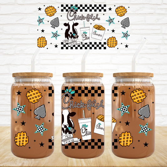 Chick Fil Cow Check - 16 oz UV DTF Wrap