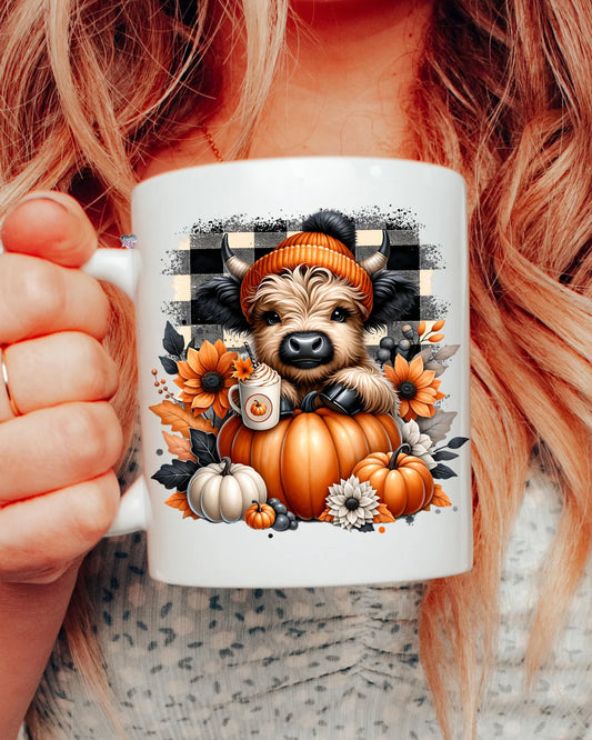 Fall Check Highland Cow Pumpkins - 16 oz UV DTF Decal