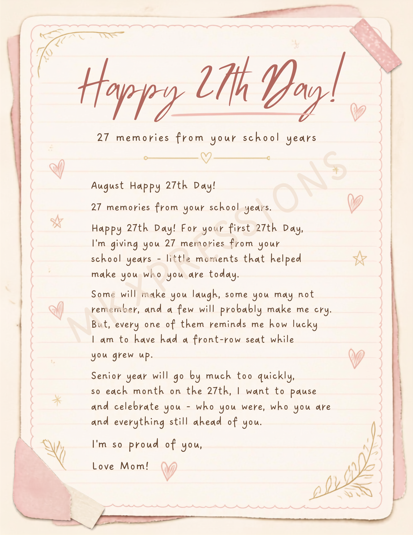 Senior 2027 Happy 27th Day Digital Download PDF 8.5 x 11" Letter Size
