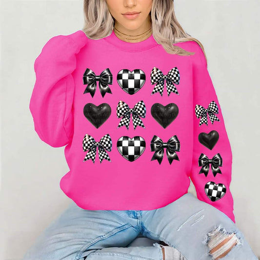 Black Checkered Bow with matching double sleeves - Transfer