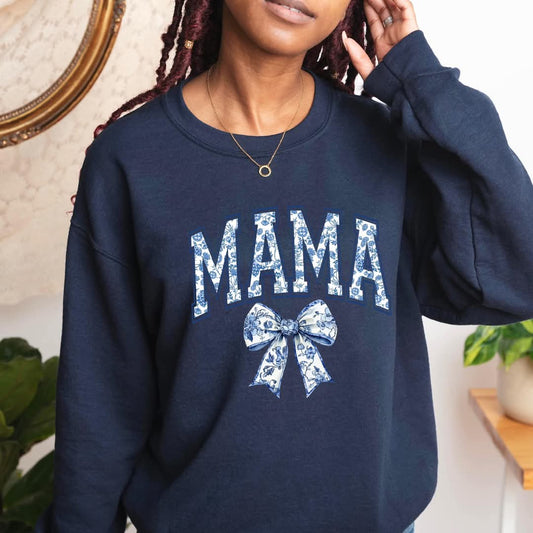 Mama Blue Floral with Bow - Transfer