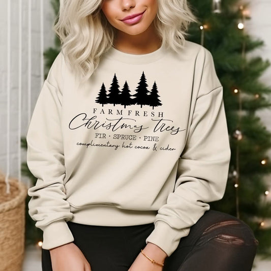 Farm Fresh Christmas Trees Fir Spruce Pine Complimentary Hot Cocoa & Cider - Transfer
