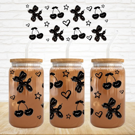 Black Balloon Dogs & Cherries  - 16 oz UV DTF Wrap