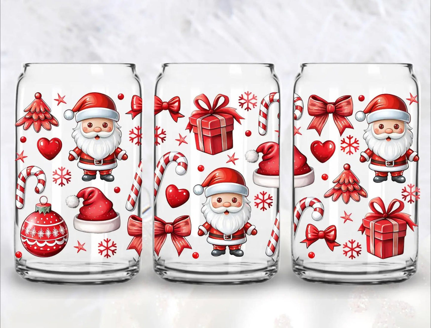 Santa, Candy Canes, Bows - 16 oz UV DTF Wrap
