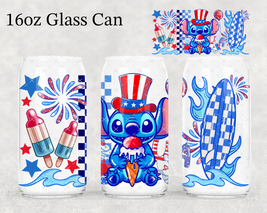 Red White & Blue Stitch USA - 16 oz UV DTF Wrap