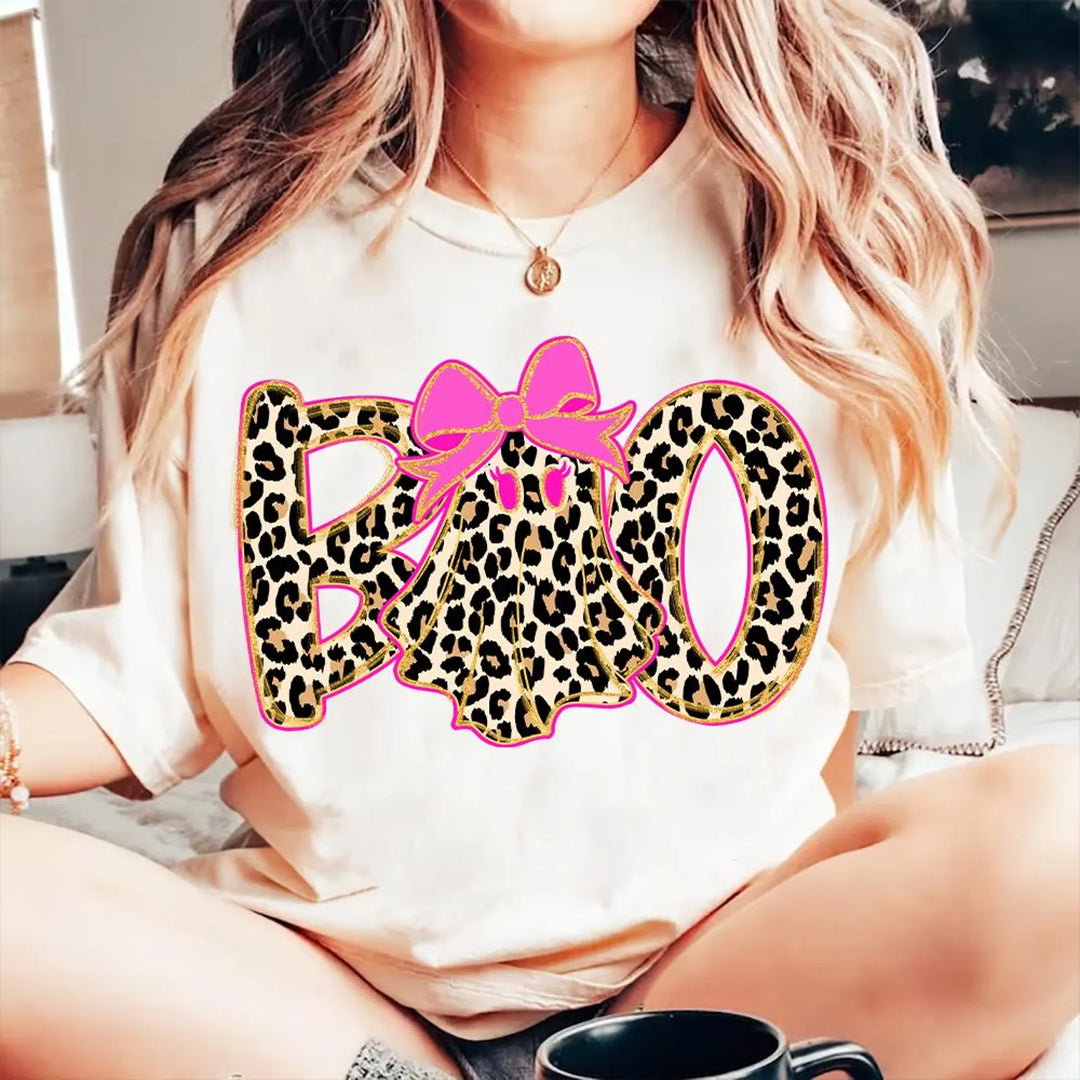 Leopard Pink Bow Fall Ghost - Transfer