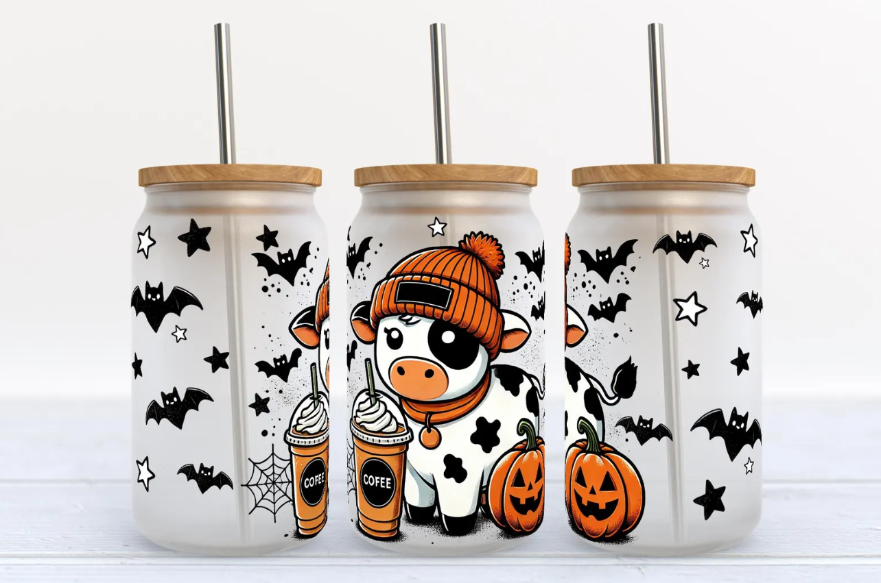Cow Beanie Coffee - 16 oz UV DTF Wrap