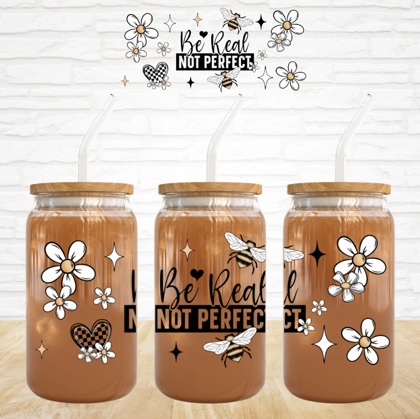 Be Real Not Perfect Check Heart Daisies - 16 oz UV DTF Wrap