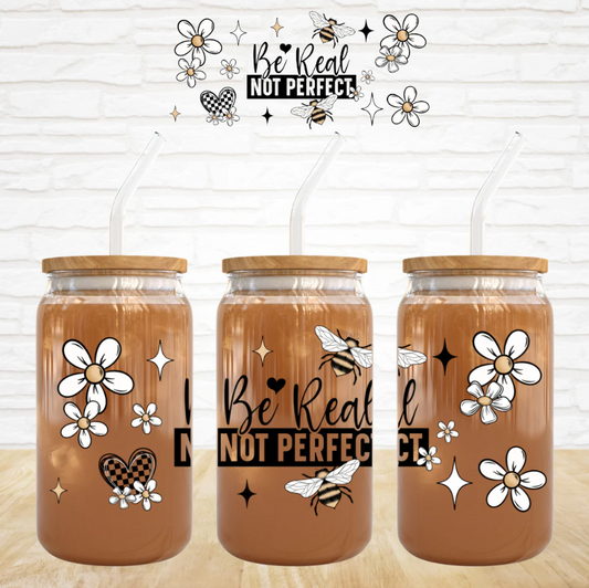 Be Real Not Perfect Check Heart Daisies - 16 oz UV DTF Wrap