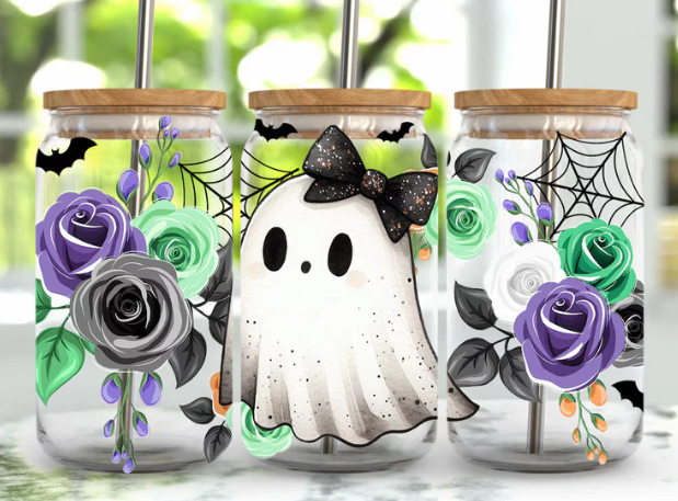 Black Bow Roses Ghost - 16 oz UV DTF Wrap