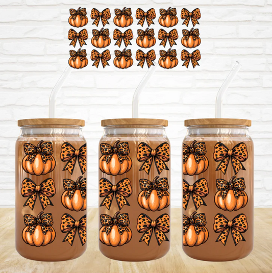 Orange and Black Bows & Pumpkins  - 16 oz UV DTF Wrap
