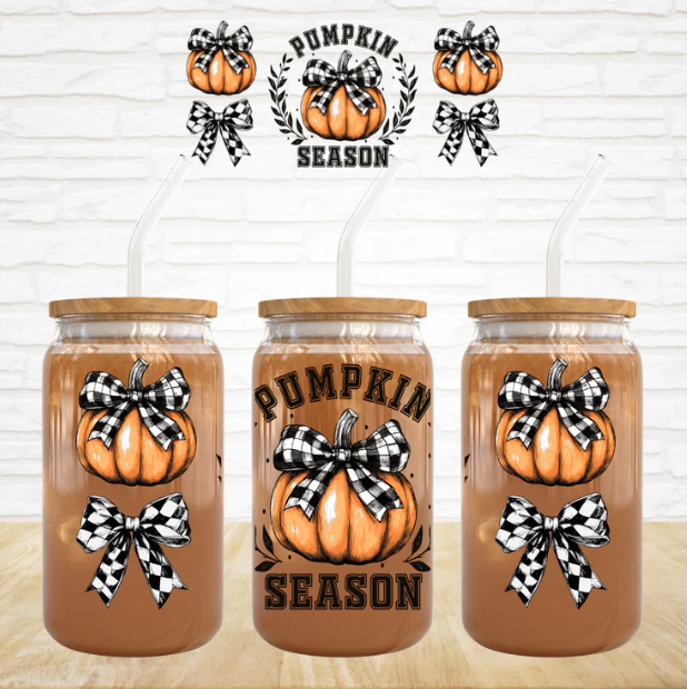Pumpkin Season Plaid Bow  - 16 oz UV DTF Wrap