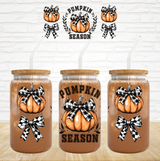 Pumpkin Season Plaid Bow  - 16 oz UV DTF Wrap