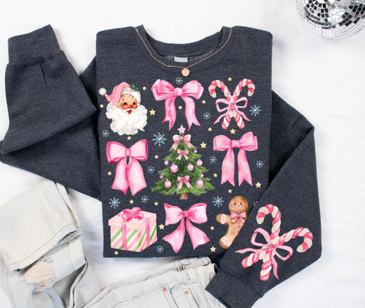 Pink Santas Bows Candy Canes - FREE SLEEVES! - Transfer