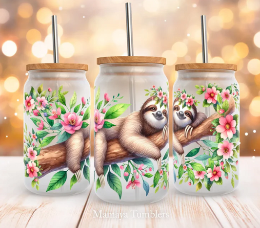 Floral Sloth - 16 oz UV DTF Wrap