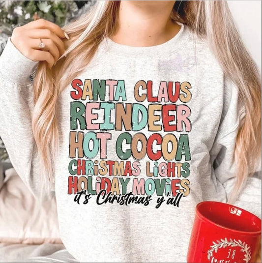 Santa Claus Reindeer Hot Cocoa Christmas Lights- Transfer