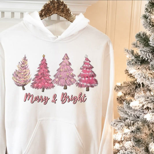 Merry & Bright Pink Trees Sparkle - Transfer
