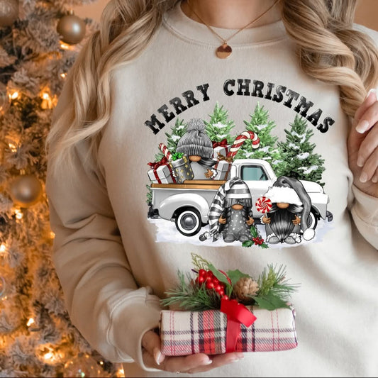 Merry Christmas White Truck Gnomes - Transfer