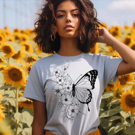 Monarch Butterfly and Flowers- Transfer