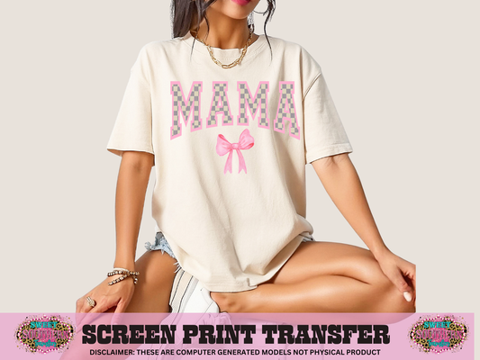 Mama Checkered Pink Bow - Transfer
