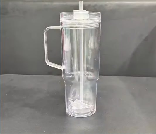 40 oz Acrylic Tumbler Snowglobe with handle, lid and straw